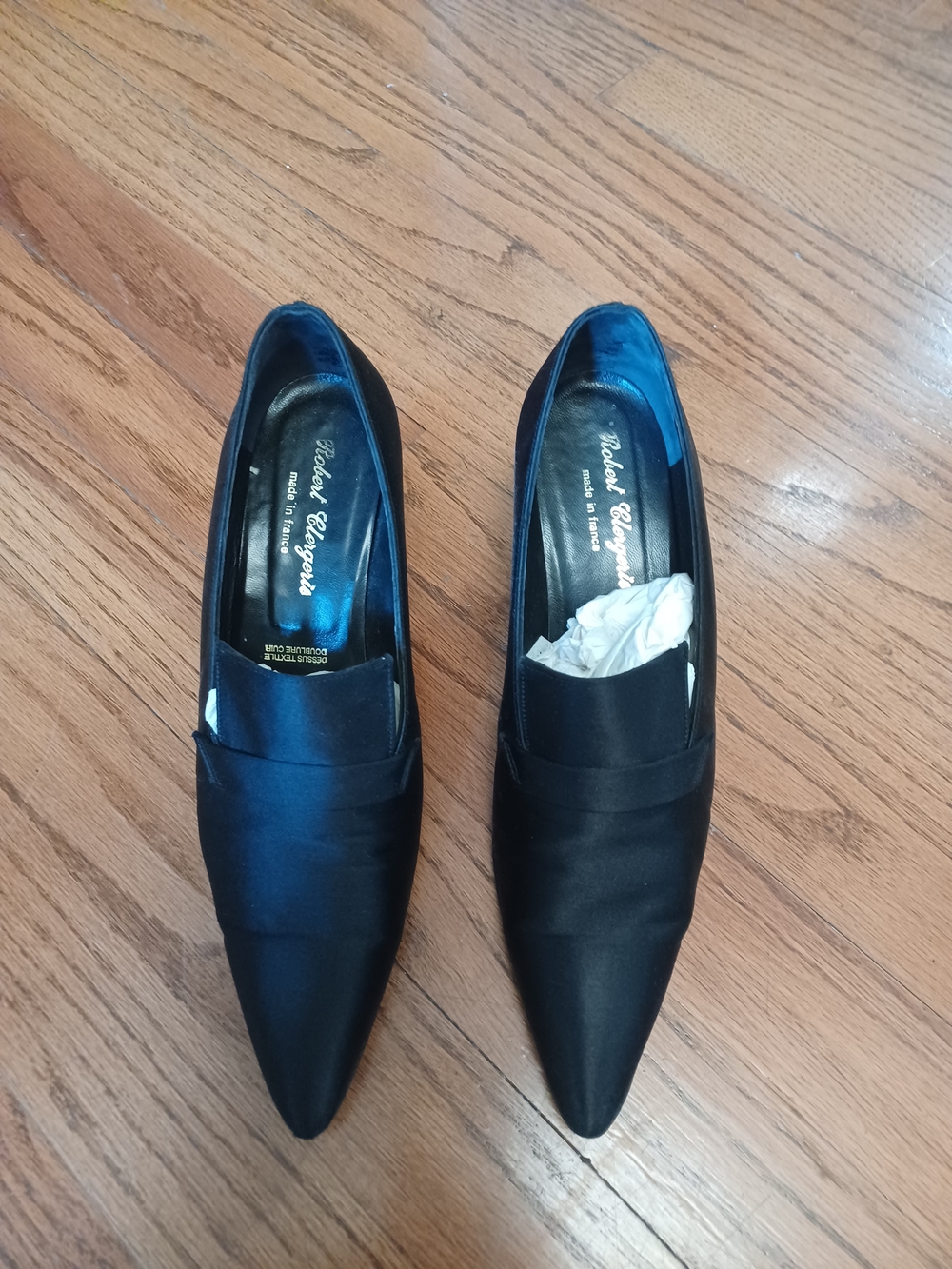 Robert Clergerie Black Satin Pointed Slip-On Pumps